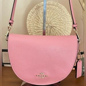 COACH Ellen Pebble Leather Flap Crossbody Bag in Bubblegum Pink